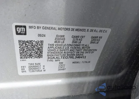 2024 GMC Terrain Awd Sle z USA, uszkodzony, nr VIN 3GKALTEG7RL346411